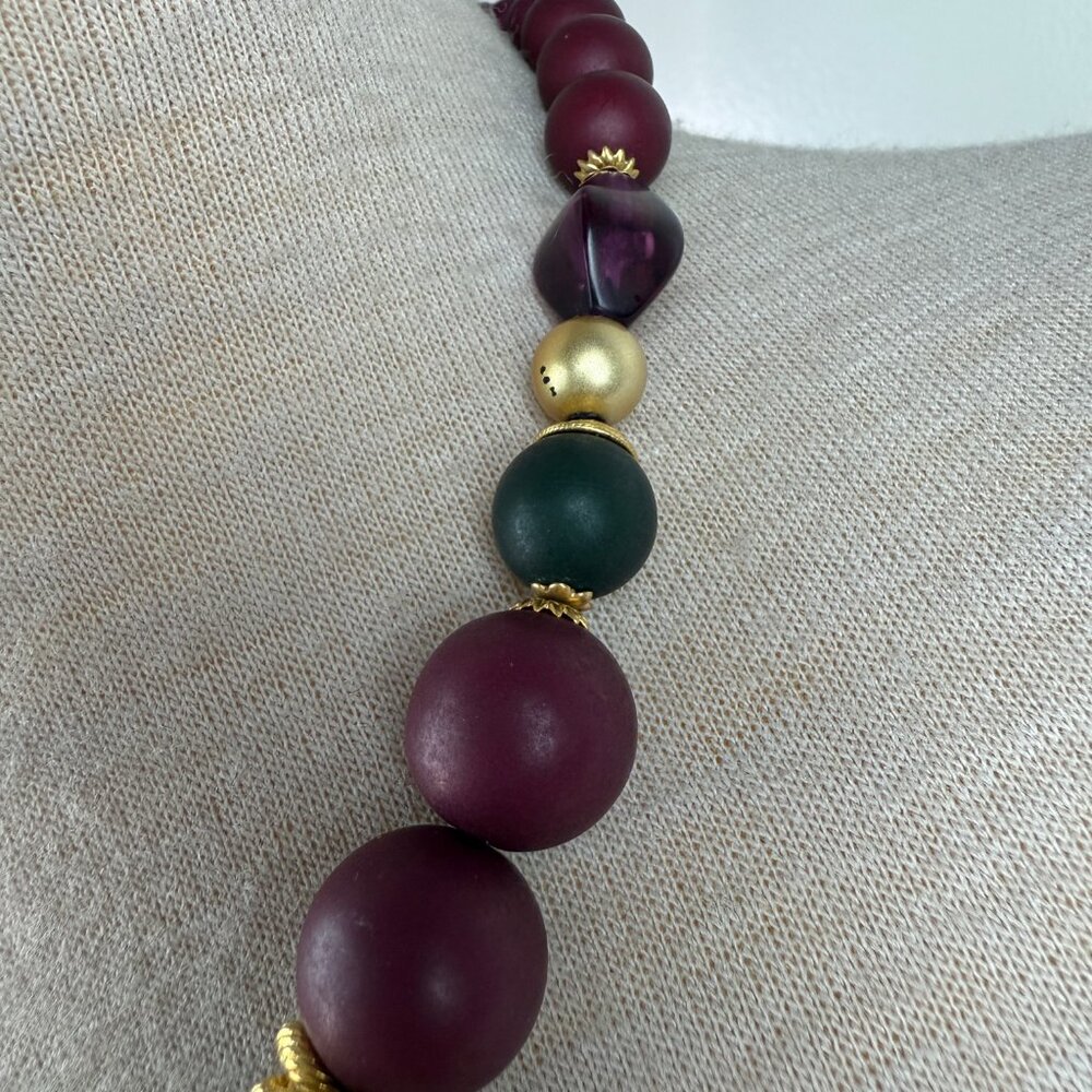 Red & Gold Bead Necklace 20" - Picture 3 of 7